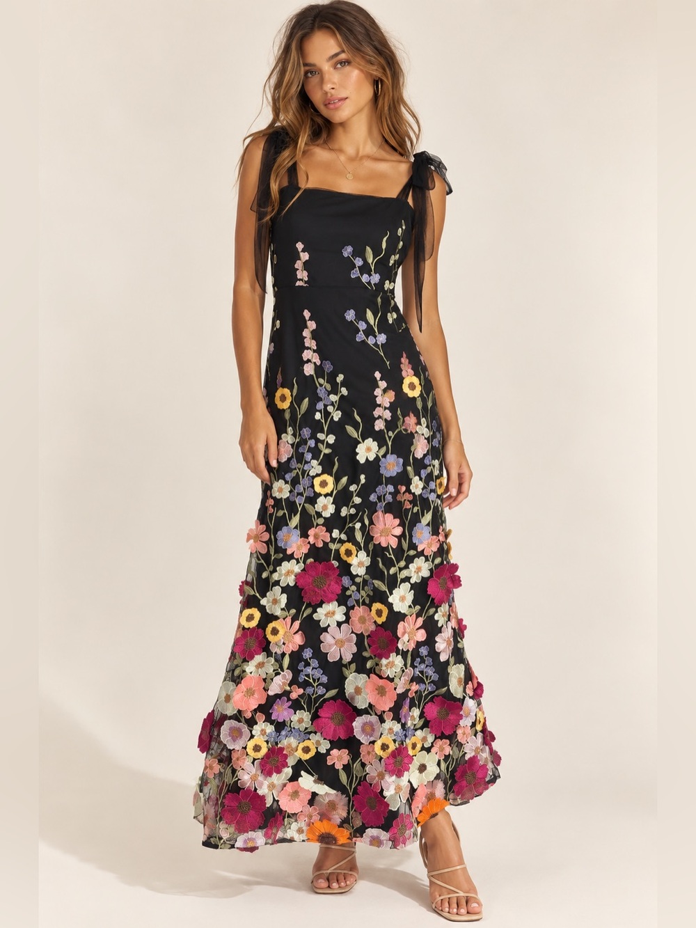 NWT! Lulus 3D floral embroidered maxi dress.